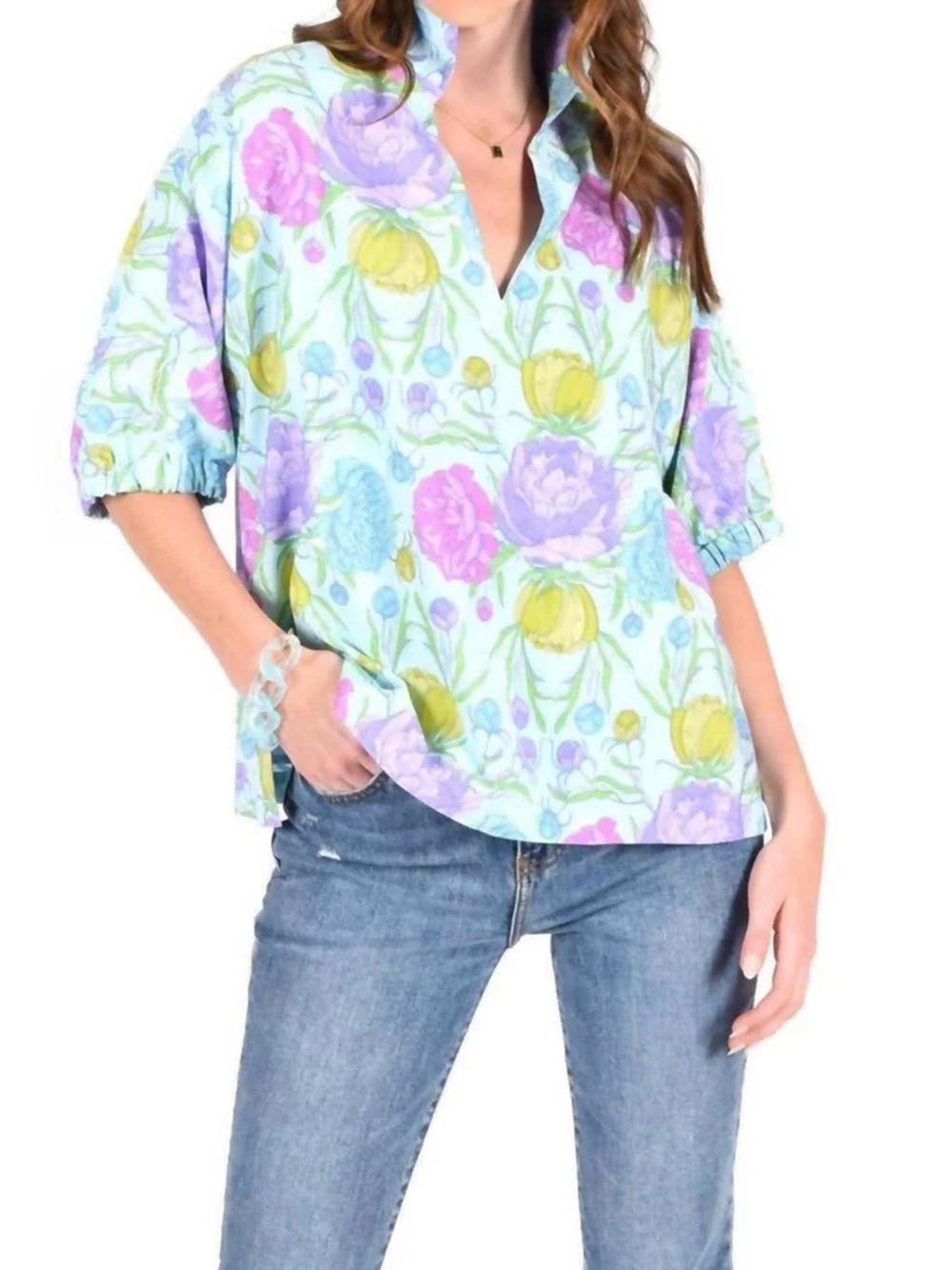Emily McCarthy Poppy Top in Peony Party Size L Women’s Colorful Short Sleeve